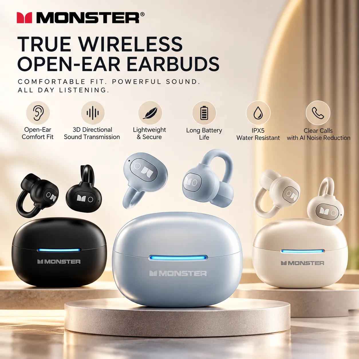 MONSTER Wireless Bluetooth Earbuds – 3D Stereo Sound | Comfortable & Stylish, Photo 1