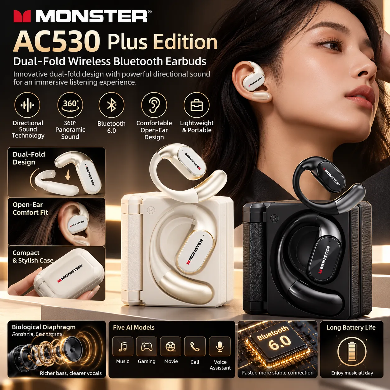 MONSTER AC530 Plus Edition – Wireless Bluetooth 6.0 Earbuds, Photo 1
